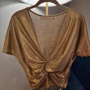 Anthropologie Bishop and Young short sleeve twist front shimmer top